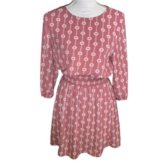 Charming Charlie Pink Mini Dress Small Puff Sleeve Lined Boho Preppy Casual - Picture 1 of 11